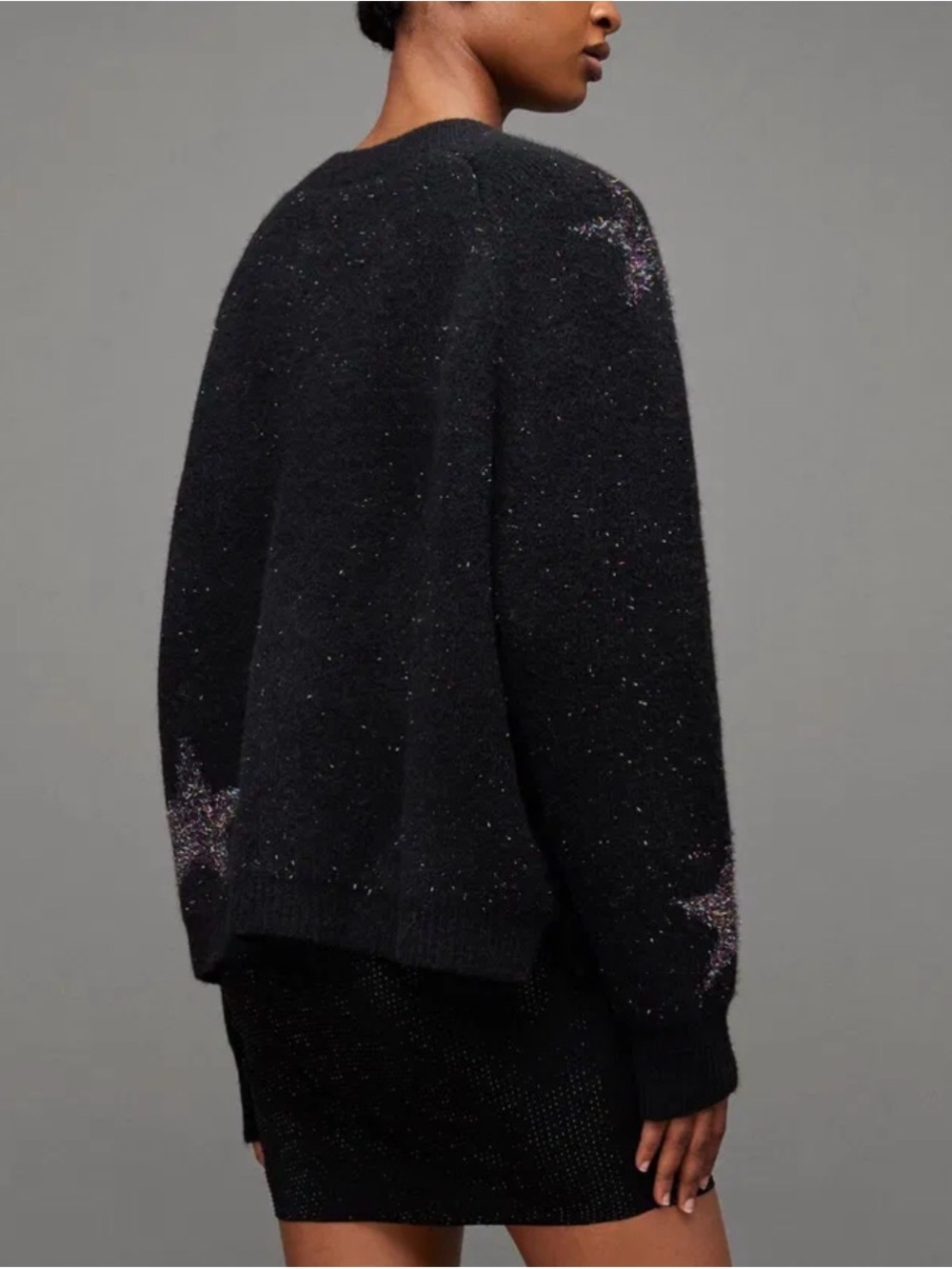 NWOT AllSaints Star Metallic Wool Alpaca blended Jumper in Black & Rainbow - Picture 6 of 15